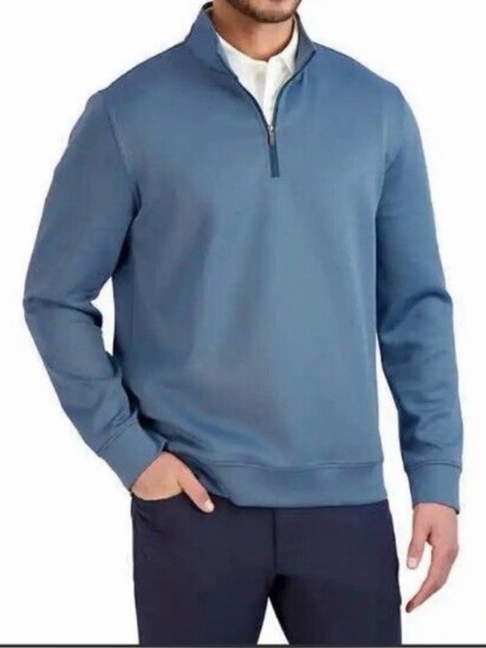 Hickey Freeman New York Mens Quarter Zip Pullover Blue Striped SZ Large